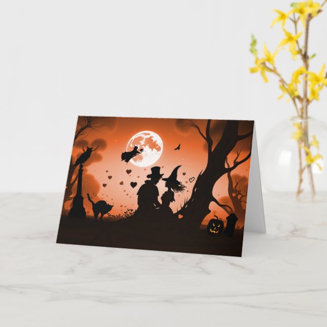 	Love Romance on Halloween Cute Couple  Card (Yellow Flower)