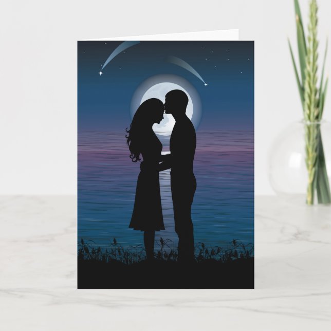Love Romance Silhouette Couple On The Lake Coast Card (Front)