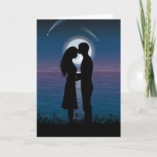 Love Romance Silhouette Couple On The Lake Coast Card