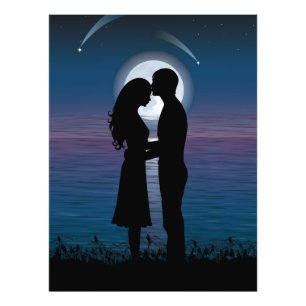 Love Romance Silhouette Couple On The Lake Coast Photo Print