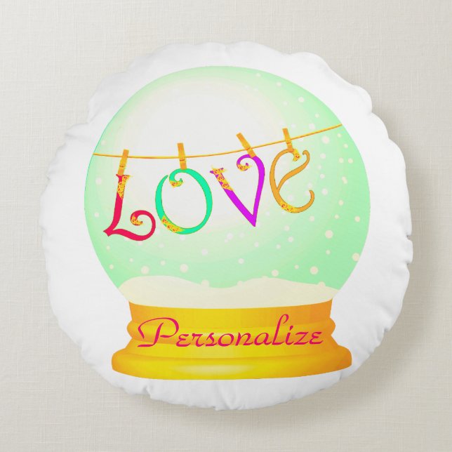 Love romantic cute snow globe round cushion (Front)
