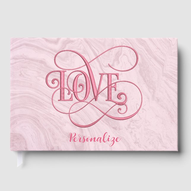 Love Romantic Pink Marble Swirl Elegant Guest Book (Front)