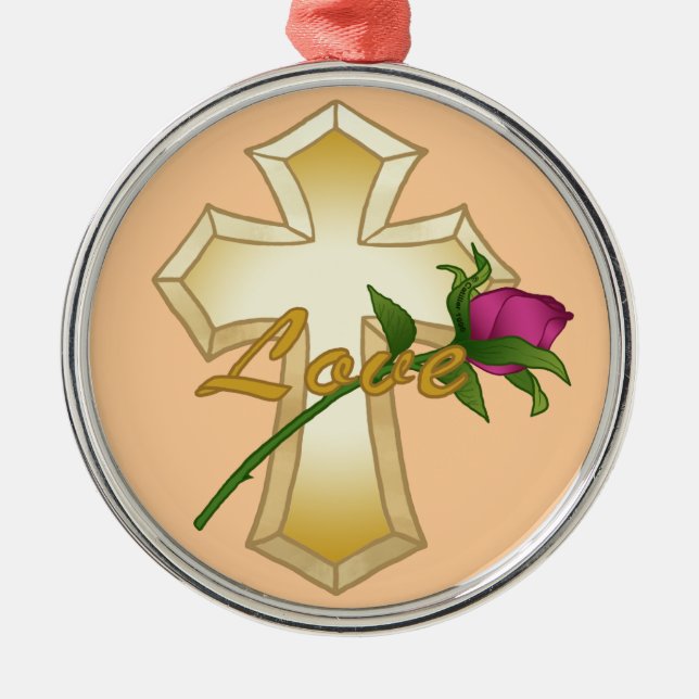 Love Rose Christian Cross Metal Tree Decoration (Front)