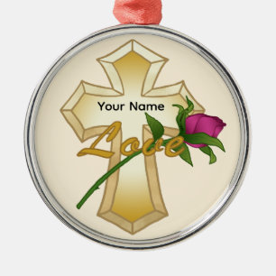 Love Rose Christian Cross Metal Tree Decoration