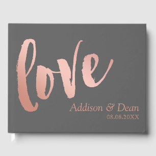 Love   Rose Gold Brush Script Wedding Guest Book