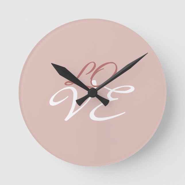 Love Rose Gold Colour Calligraphy Script Round Clock (Front)