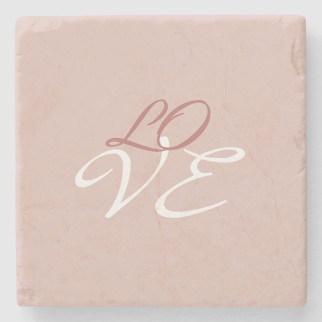 Love Rose Gold Colour Calligraphy Script Stone Coaster (Front)