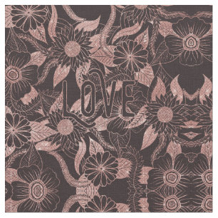 Love Rose Gold Glitter Girly Flowers Pattern Fabric