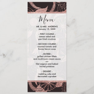 Love Rose Gold Glitter Girly Flowers Pattern Menu
