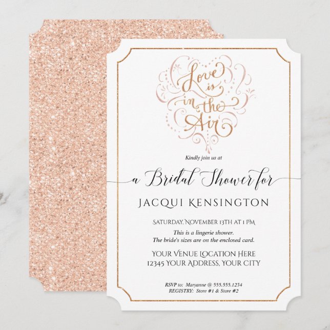 Love Rose Gold Glitter Typography Bridal Shower Invitation (Front/Back)