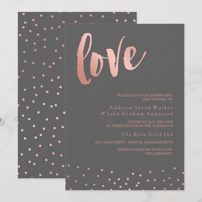 Love | Rose Gold & Grey | Wedding Invitation (Front/Back)