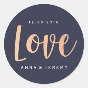 Love Rose Gold Navy Blue Wedding Sticker
