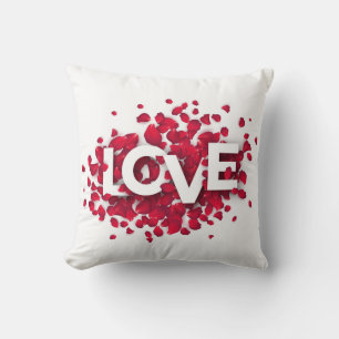 LOVE Rose Petals Typography – Romantic Poster  Cushion