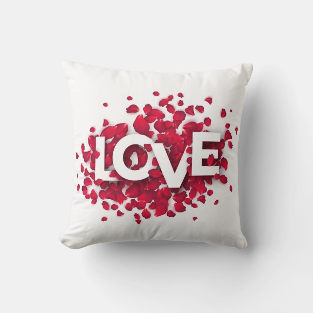 LOVE Rose Petals Typography – Romantic Poster  Cushion (Front)