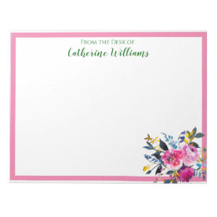 Love Roses Boho Floral Bouquet Emerald Green Name Notepad
