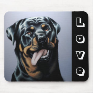 Love Rottweiler Puppy Dog Black & White Mouse Mat