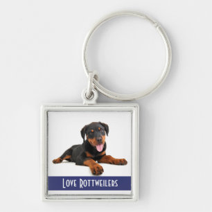 Love Rottweilers Puppy Dog on White Keychain