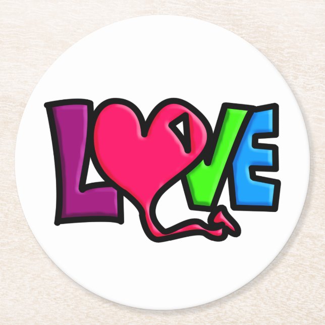 Love  round paper coaster (Front)