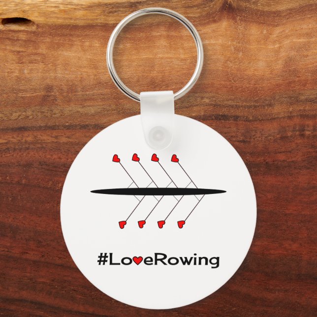 Love Rowing slogan and boat Key Ring (Front)