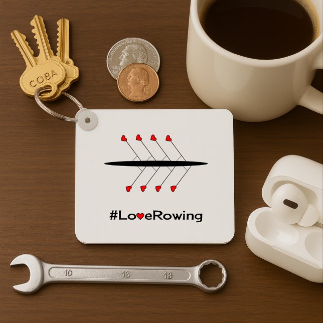 Love Rowing slogan and boat personalised Key Ring (Creator Uploaded)