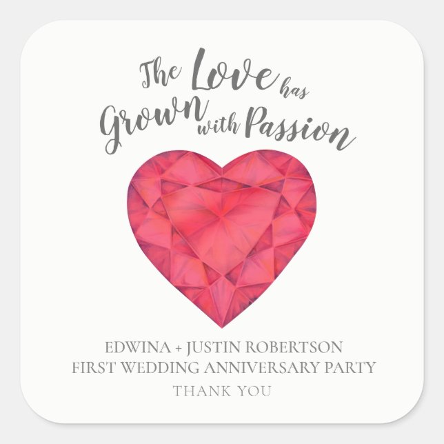 Love ruby after the wedding 1st anniversary party square sticker (Front)