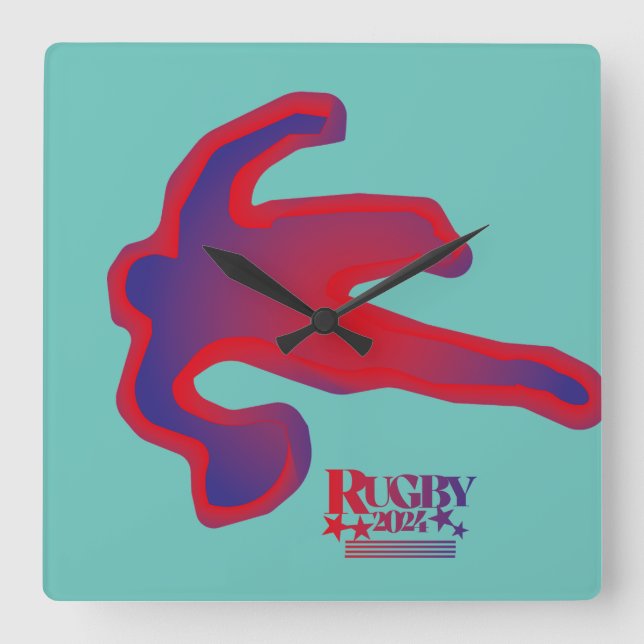 LOVE RUGBY BY MASANSER PIXELAT SQUARE WALL CLOCK (Front)