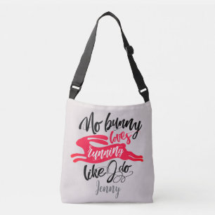Love Running Fun Red Bunny Motivation Typography Crossbody Bag