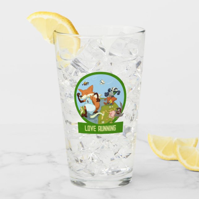 Love Running Funny Woodland Animal Race Cartoon Glass (Front Ice)