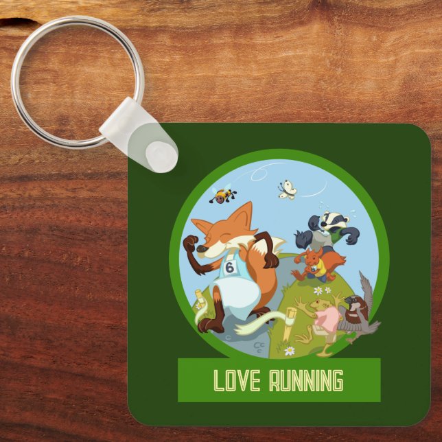 Love Running Funny Woodland Animal Race Cartoon Key Ring (Front)
