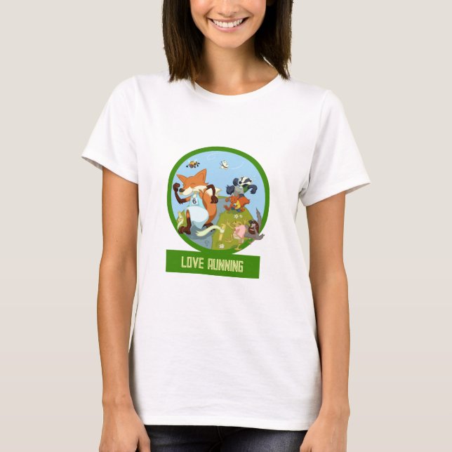 Love Running Funny Woodland Animal Race Cartoon T-Shirt (Front)