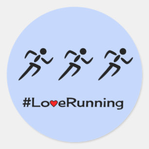 Love running hashtag slogan blue classic round sticker