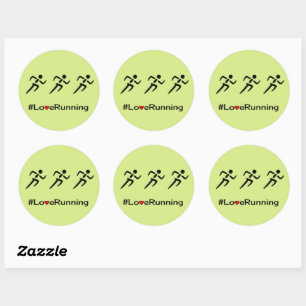 Love running hashtag slogan green classic round sticker