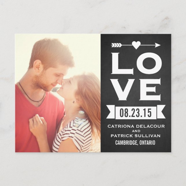 LOVE Rustic Chalkboard | Save the Date Postcard (Front)