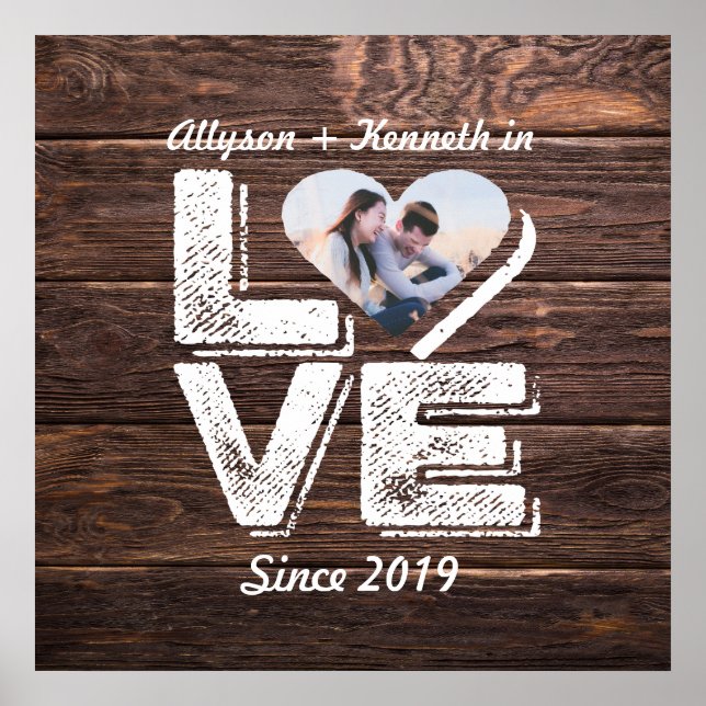 Love Rustic Woodland Photo Heart Frame Monogram Poster (Front)