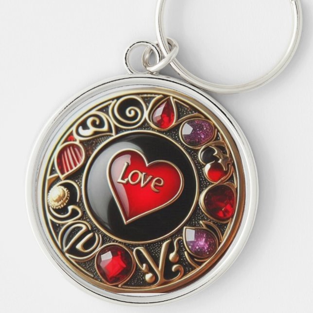  Love’s Little Locks: Red Heart Metal Circle Keych Key Ring (Front)