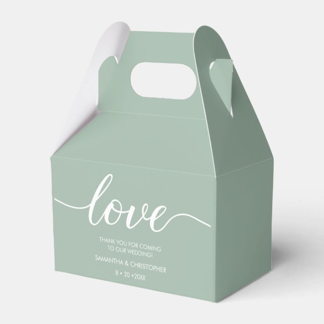 Love Sage Green Wedding Custom Names Thank you Fav Favour Box (Back Side)