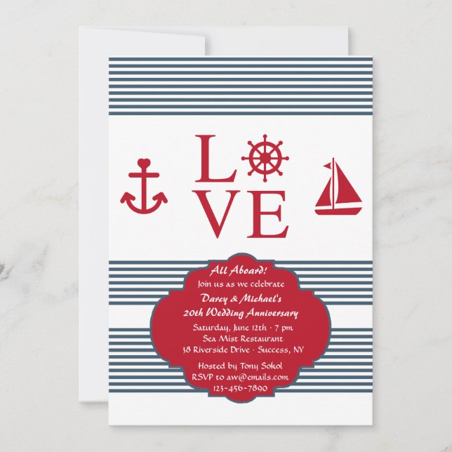 Love Sailing Anniversary Party Invitation (Front)