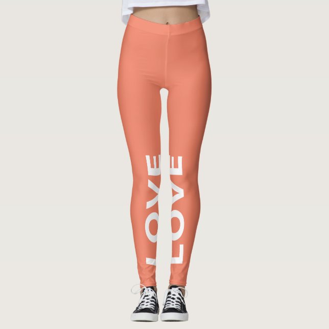 Love Salmon Monochrome Classic Text Leggings (Front)