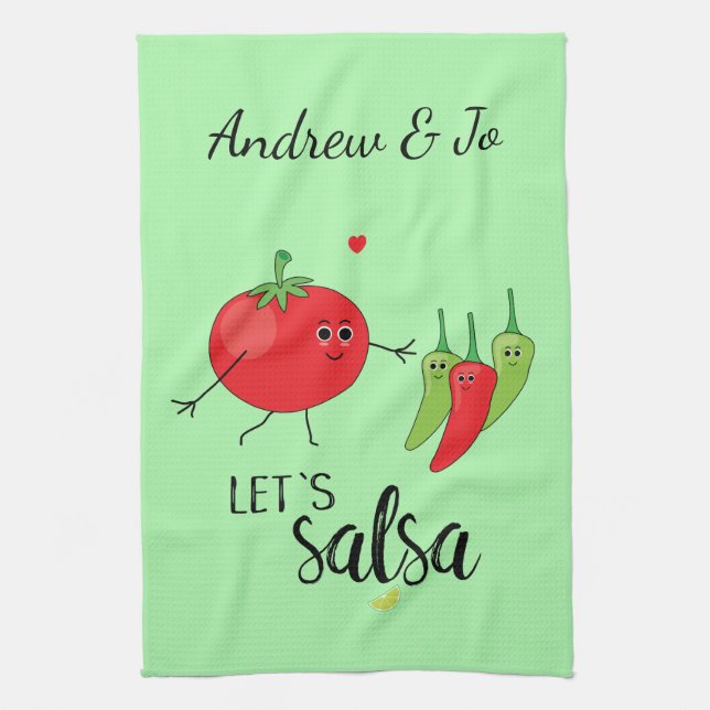 Love Salsa Dancing Humourous Cute Food Slogan Tea Towel (Vertical)