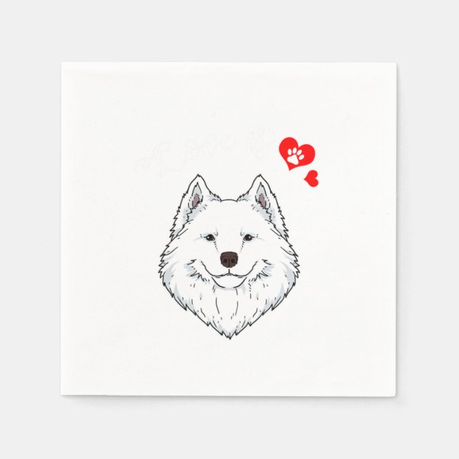 Love Samoyed Dog Owner Samoyed Paw Heart Gift Napkin (Front)