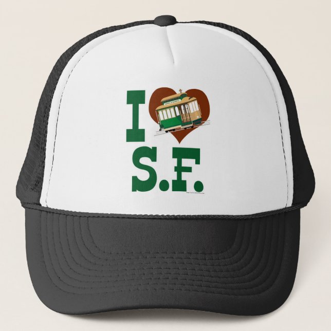Love San Francisco Cable Cars Illustrated Art Trucker Hat (Front)
