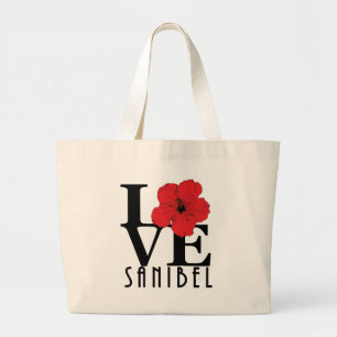 LOVE Sanibel Red Hibiscus Large Tote Bag