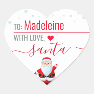 "Love, Santa" Cute Personalised Christmas Gift Heart Sticker