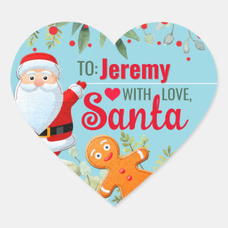 "Love, Santa" Gingerbread Custom Christmas Blue Heart Sticker