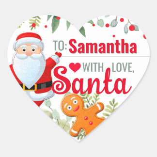 "Love, Santa" Gingerbread Custom Christmas Gift Heart Sticker