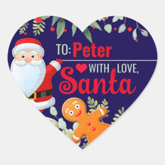 Love, Santa Gingerbread Custom Christmas Navy Gift Heart Sticker