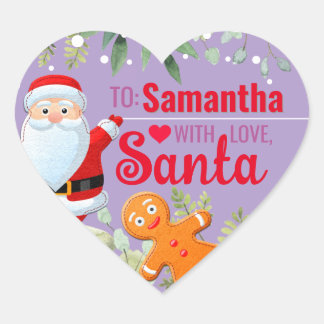 Love, Santa Gingerbread Custom Christmas Purple Heart Sticker