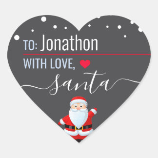 "Love, Santa" Grey Customised Christmas Gift Heart Sticker