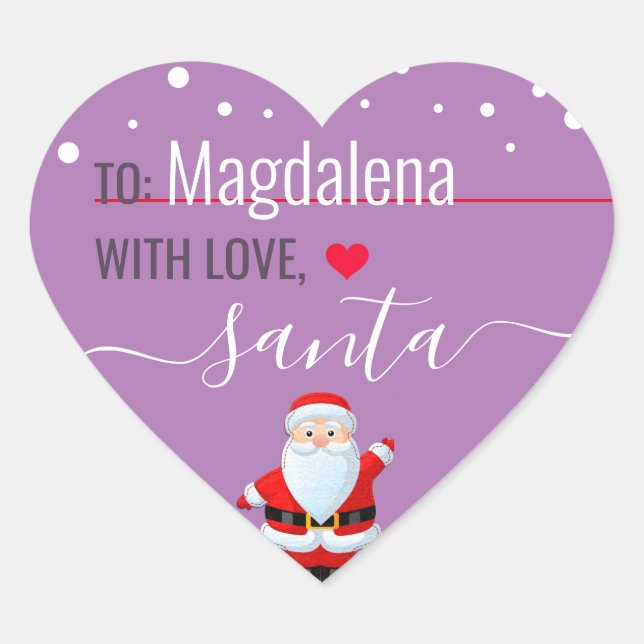 "Love, Santa" Lilac Personalised Christmas Gift Heart Sticker (Front)