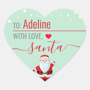 "Love, Santa" Mint Personalised Christmas Gift Heart Sticker